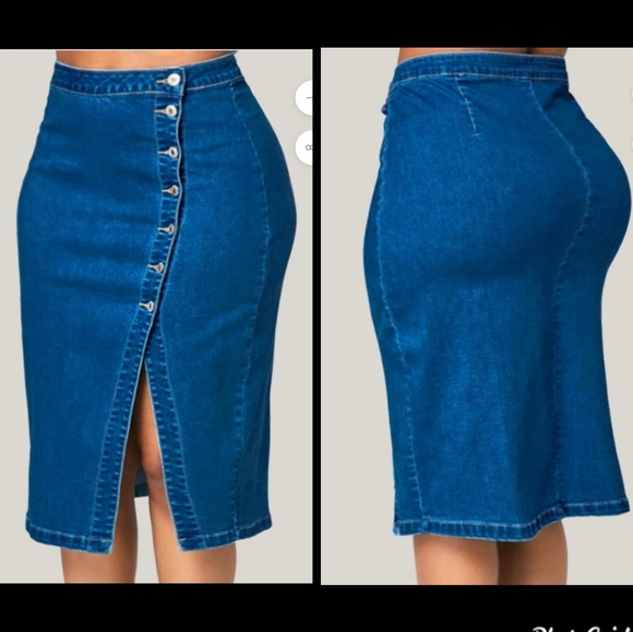 Dresses & Skirts - Denim Pencil Skirt w/ Gold Buttons